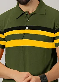 Stylish Cotton Blend Olive Striped Polos Short Sleeves For Men-thumb2