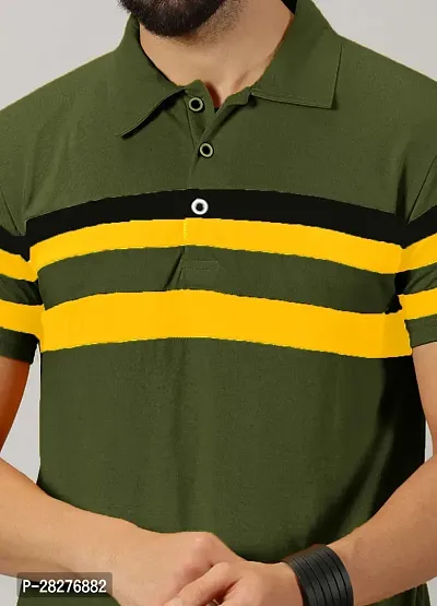 Stylish Cotton Blend Olive Striped Polos Short Sleeves For Men-thumb3