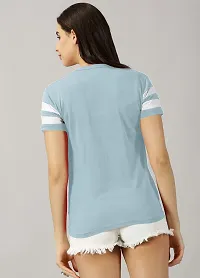 Elegant Turquoise Cotton Blend Colourblocked Tshirt For Women-thumb2