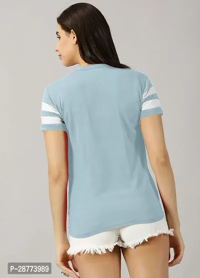 Elegant Turquoise Cotton Blend Colourblocked Tshirt For Women-thumb3