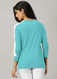 Elegant Turquoise Cotton Blend Colourblocked Tshirt For Women-thumb2