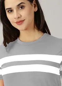 Elegant Grey Cotton Blend Colourblocked Tshirt For Women-thumb1