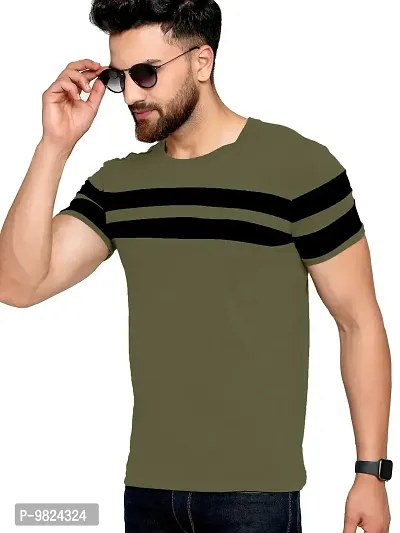 AUSK Men's Regular Round Neck Half Sleeves T-Shirts (Color:Green & Black-Size:XX-Large)