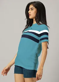 Elegant Blue Cotton Blend Colourblocked Tshirt For Women-thumb3