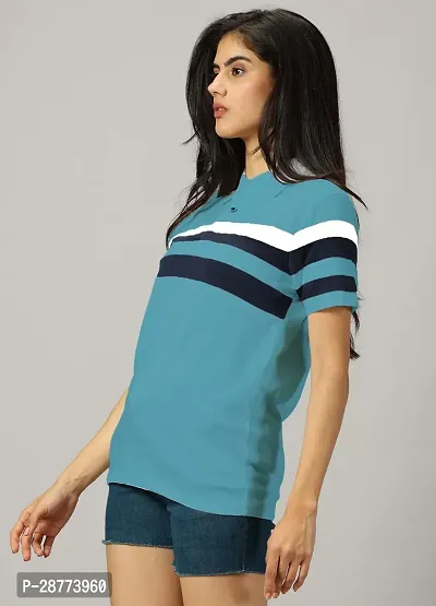 Elegant Blue Cotton Blend Colourblocked Tshirt For Women-thumb4