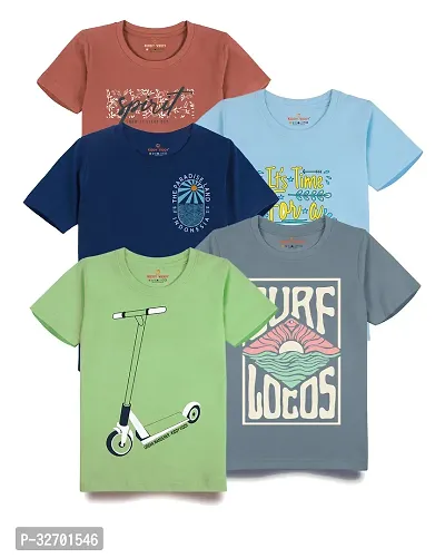 Stylish Cotton Blend Printed Short Sleeves T-Shirt For Boys Pack Of 5-thumb0