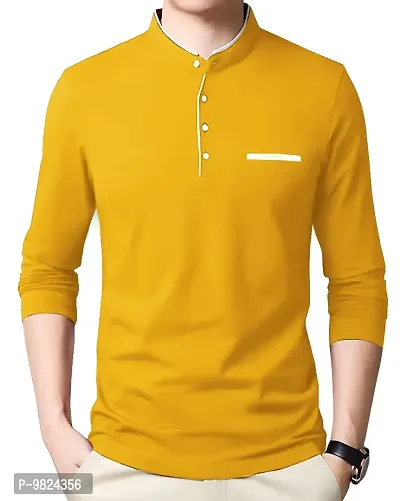 AUSK Men's Henley Neck Full Sleeves Regular Fit Cotton T-Shirts (Color-White_Size-S)