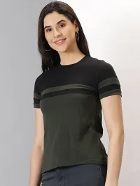 Elegant Green Cotton Blend Striped T-Shirts For Women-thumb3