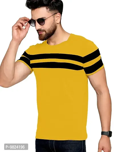 AUSK Men's Regular Round Neck Half Sleeves T-Shirts (Color:Yellow & Black-Size:XX-Large)