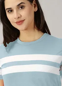 Elegant Turquoise Cotton Blend Colourblocked Tshirt For Women-thumb3