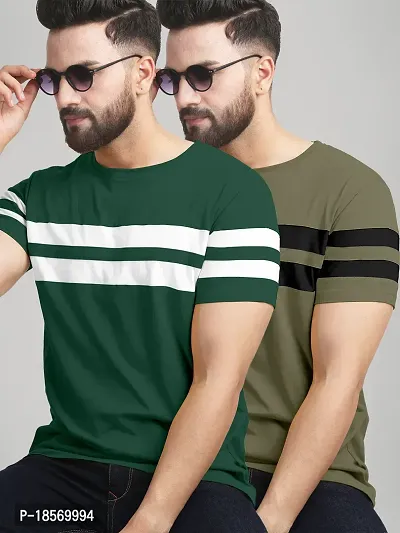 Elegant Cotton Blend Colourblocked Round Neck Tees For Men- Pack Of 2