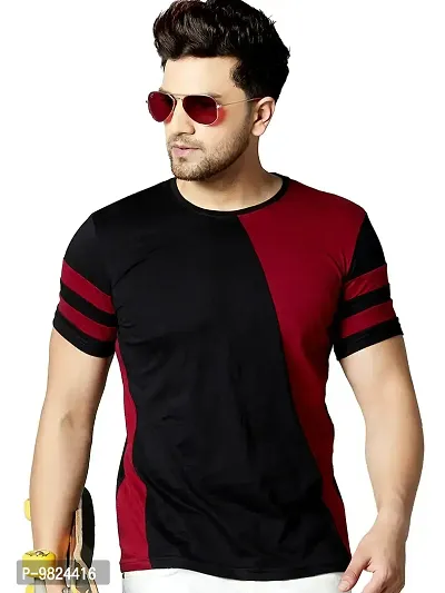 AUSK Men's Regular-Fit T-Shirts (Red&Black-Small)