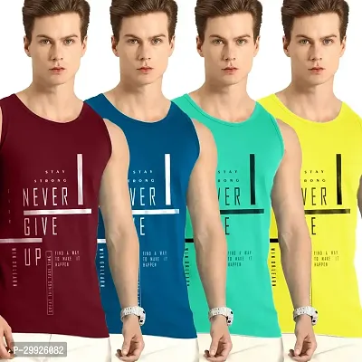 Stylish Multicoloured Polyester Printed Sleeveless Gym Vest For Men-Pack Of 4