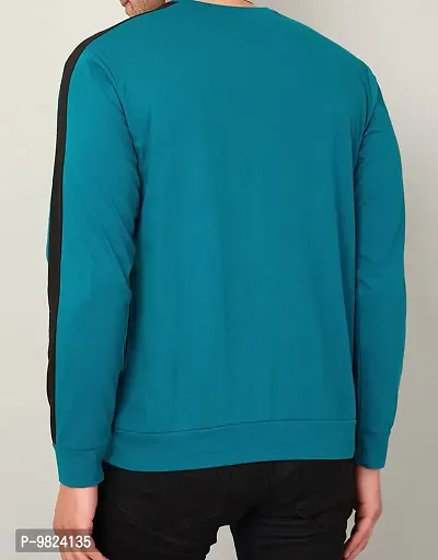 Stylish Cotton Blue Solid Round Neck Tees Long Sleeves For Men-thumb3