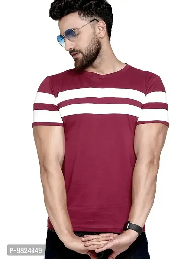 AUSK Men's Cotton Half Sleeve Round Neck Striped Tshirt (Medium, Maroon1)-thumb0