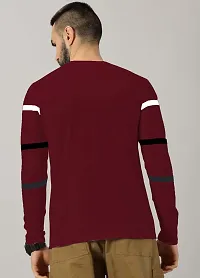 Stylish Maroon Cotton Blend Striped Round Neck Tees For Men-thumb1