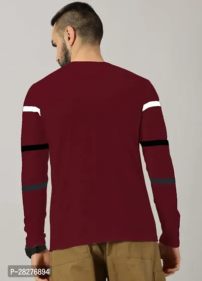 Stylish Maroon Cotton Blend Striped Round Neck Tees For Men-thumb2