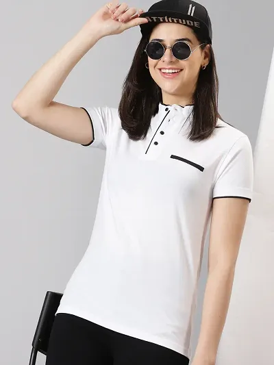 Elegant Blend Solid T-Shirts For Women