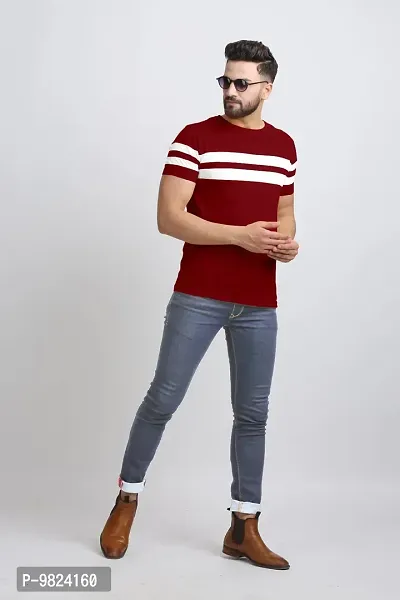 AUSK Men's Regular Round Neck Half Sleeves T-Shirts (Color:Red & White-Size:XX-Large)-thumb5
