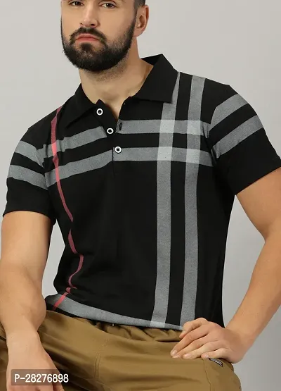 Stylish Cotton Blend Black Checked Polos Short Sleeves For Men-thumb0