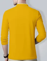 Stylish Cotton Yellow Solid Round Neck Tees Long Sleeves For Men-thumb1