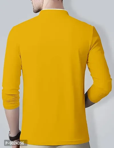 Stylish Cotton Yellow Solid Round Neck Tees Long Sleeves For Men-thumb2