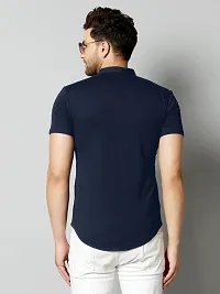 GESPO Men's Solid Navy Blue Mandarin Collar Half Sleeve Casual Shirt-thumb1