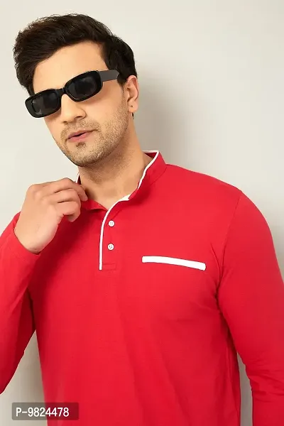 GESPO Regular Fit Henley Solid Men's T-Shirts(Red-X-Large)-thumb4