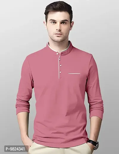 AUSK Men's Henley Neck Full Sleeves Regular Fit Cotton T-Shirts (Color-Peach_Size-S)-thumb5