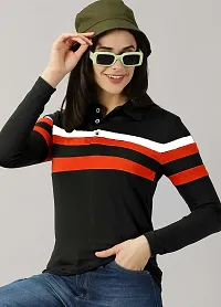 Elegant Black Cotton Blend Colourblocked Tshirt For Women-thumb3