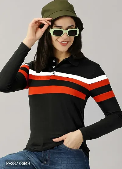 Elegant Black Cotton Blend Colourblocked Tshirt For Women-thumb4