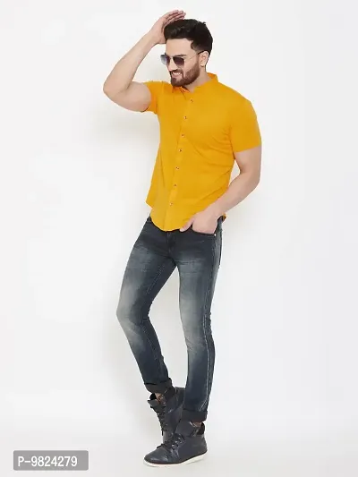 GESPO Men's Mustard Mandarin Collar Half Sleeve Casual Shirt-thumb2