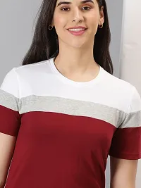 Elegant Multicoloured Cotton Blend Colourblocked T-Shirts For Women-thumb2