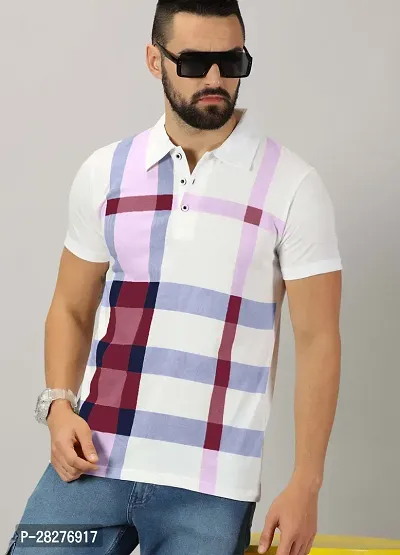 Stylish Purple Cotton Blend Printed Polos For Men