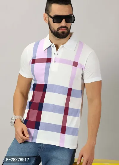 Stylish Cotton Blend Purple Printed Polos Short Sleeves For Men