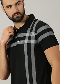 Stylish Cotton Blend Black Checked Polos Short Sleeves For Men-thumb2