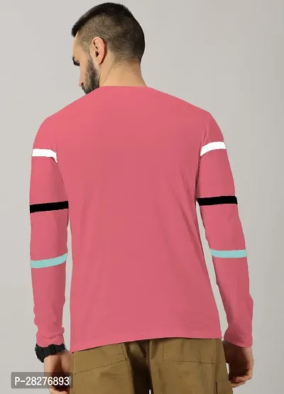 Stylish Peach Cotton Blend Striped Round Neck Tees For Men-thumb2