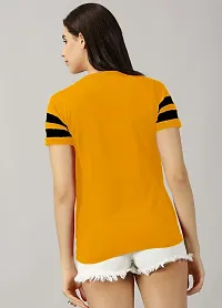 Elegant Yellow Cotton Blend Colourblocked Tshirt For Women-thumb2