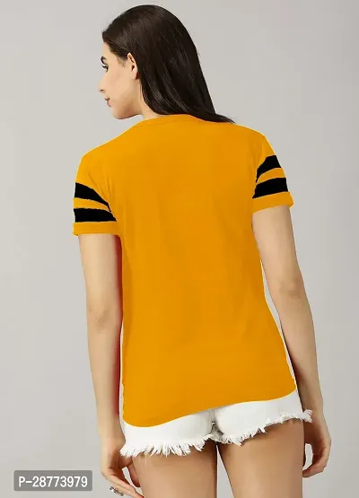 Elegant Yellow Cotton Blend Colourblocked Tshirt For Women-thumb3