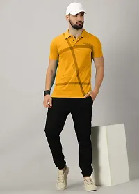 Stylish Mustard Cotton Blend Printed Polos For Men-thumb4