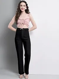 Elegant Black Polyester Blend Solid Trousers For Women-thumb4