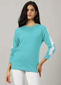 Elegant Turquoise Cotton Blend Colourblocked Tshirt For Women-thumb3