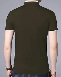 AUSK Men's Cotton Henley Neck Half Sleeve Solid Regular Fit T-Shirt (Large; DarkGreen)-thumb1