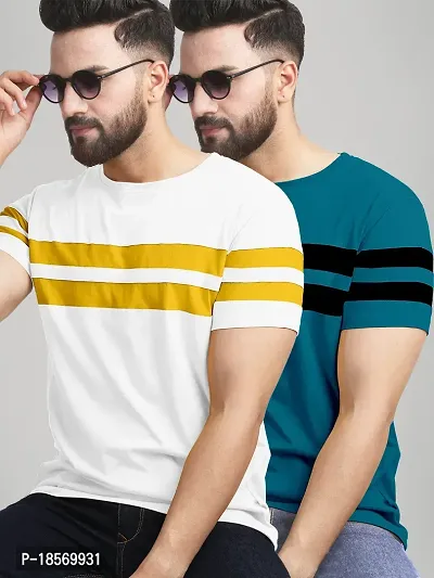 Elegant Cotton Blend Colourblocked Round Neck Tees For Men- Pack Of 2