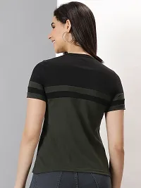 Elegant Green Cotton Blend Striped T-Shirts For Women-thumb1