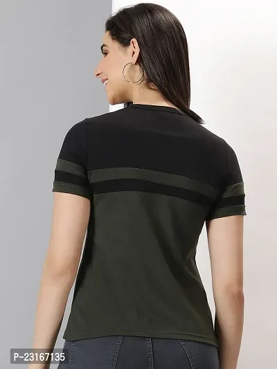 Elegant Green Cotton Blend Striped T-Shirts For Women-thumb2