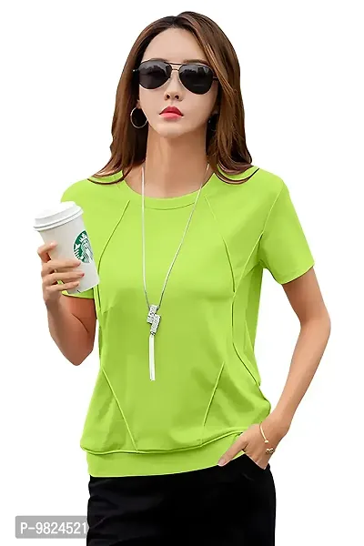 GESPO Women's Round Neck T-Shirts(Neon-Small)
