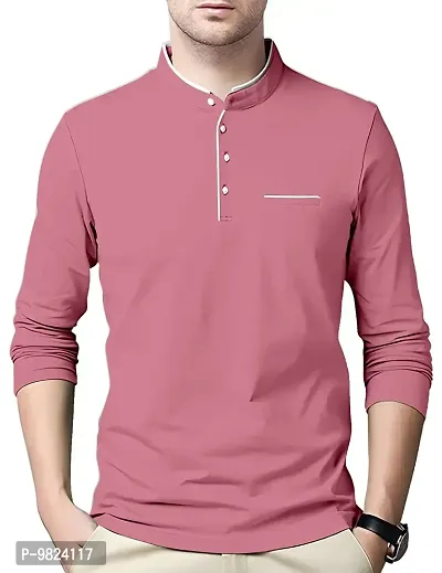 AUSK Men's Cotton Henley Neck Full Sleeve Solid Regular Fit T-Shirt (Medium; Guava)