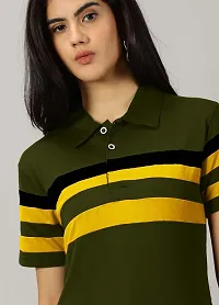 Elegant Green Cotton Blend Colourblocked Tshirt For Women-thumb1