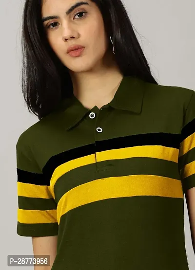 Elegant Green Cotton Blend Colourblocked Tshirt For Women-thumb2